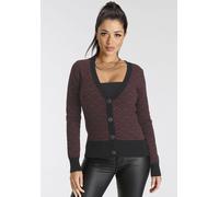 Strickjacke MELROSE, Damen, Gr. 42, bunt (schwarz, bordeaux), Feinstrick, Obermaterial: 50% Viskose, 26% Polyamid, 24% Polyester, Jacquardmuster, figurbetont hüftlang, tiefer V-Ausschnitt, Rippbündche