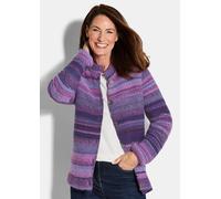 Strickjacke GOLDNER "Kurzgröße Multicolor Woll-Jacke mit Stehkragen", Damen, Gr. 21, lila (lila, flieder, gemustert), Obermaterial: 53% Schurwolle WV. 47% Polyacryl PAN., Sonstiges, Strickjacken Stric