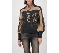 monari - Strickjacke mit Strasssteinen anthra melange gemustert - Gr. - 46