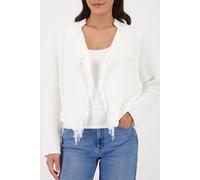 Strickjacke MONARI "Jacke Strickjacke Fransen", Damen, Gr. 36, off, weiß, Strick, Obermaterial: 67% Polyacryl, 32% Polyester, 1% Viskose, unifarben, regular fit taillenbedeckt, Rundhals, eingesetzt ge