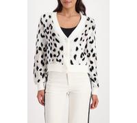 Strickjacke MONARI "Jacke Strickjacke Leojacq.", Damen, Gr. 38, off, weiß gem, Strick, Obermaterial: 100% Polyamid, animal-print, gemustert, mehrfarbig, regular fit taillenbedeckt, V-Ausschnitt, einge