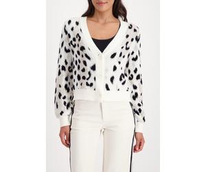 Strickjacke MONARI "Jacke Strickjacke Leojacq.", Damen, Gr. 38, off, weiß gem, Strick, Obermaterial: 100% Polyamid, gemustert, mehrfarbig, regular fit taillenbedeckt, V-Ausschnitt, eingesetzt Rippstri