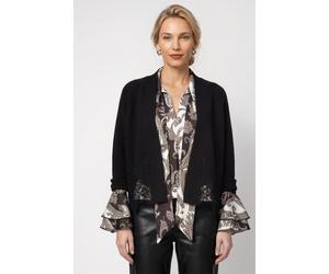 Strickjacke MONARI "Jacke Strickjacke Spitze", Damen, Gr. 38, schwarz, Strick, Obermaterial: 41% Polyester, 36% Polyacryl, 10% Wolle, 10% Viskose, 3% Elasthan, unifarben, regular fit taillenbedeckt, R