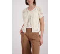Strickjacke MONARI "Jacke Strickjacke Spitze", Damen, Gr. 38, weiß (beige), Spitze, Obermaterial: 80% Polyester, 20% Polyamid, unifarben, regular fit taillenbedeckt, Rundhals, eingesetzt angesetztes B