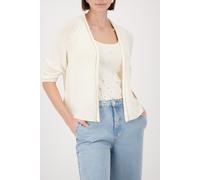 Strickjacke MONARI "Jacke Stricküberwurf Basic", Damen, Gr. 38, beige, Strick, Obermaterial: 57% Polyacryl, 43% Polyamid, unifarben, regular fit taillenbedeckt, Rundhals, eingesetzt gerader Abschluss,