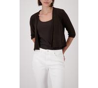 Strickjacke MONARI "Jacke Stricküberwurf Basic", Damen, Gr. 38, braun (dunkelbraun), Strick, Obermaterial: 57% Polyacryl, 43% Polyamid, unifarben, regular fit taillenbedeckt, Rundhals, eingesetzt gera