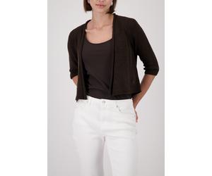 Strickjacke MONARI "Jacke Stricküberwurf Basic", Damen, Gr. 40, braun (dunkelbraun), Strick, Obermaterial: 57% Polyacryl, 43% Polyamid, clean, unifarben, regular fit taillenbedeckt, Rundhals, eingeset