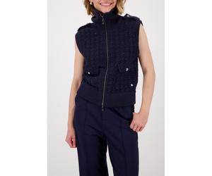 Strickjacke MONARI "Jacke Strickweste Tweed", Damen, Gr. 42, night sky, Strick, Obermaterial: 37% Baumwolle, 34% Polyester, 24% Polyacryl, 5% Polyamid, unifarben, regular fit taillenbedeckt, Rundhals,