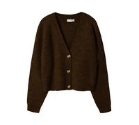 Strickjacke NAME IT "NKFHOLLY BOXY SHORT KNIT CARD NOOS", Mädchen, Gr. 116, chocolate plum, Strick, Obermaterial: 79% Polyester, 13% Polyacryl, 5% Wolle, 3% Elasthan, unifarben, normal hüftlang, tiefe