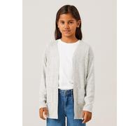 Strickjacke NAME IT "NKFVICTI - Cardigan ohne Verschluss aus Feinstrick", Mädchen, Gr. 122/128, grau (grau melange), Feinstrick, Obermaterial: 84% Viskose, 14% Polyester, 2% Elasthan, meliert, unifarb