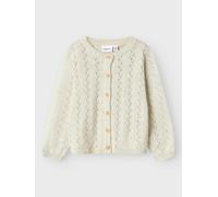 Strickjacke NAME IT "NMFBANNI für Mädchen mit Ajour-Strick und Rippbündchen", Mädchen, Gr. 68, beige (peyote melange), Feinstrick, Obermaterial: 100% Baumwolle, unifarben, normal normal, Rundhals, Rip