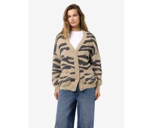 Strickjacke NOISY MAY "NMFLYNN L/S V-NECK KNIT CARDIGAN NOOS", Damen, Gr. L, aluminum pattern:obsidian zebra, Strick, Obermaterial: 80% Nylon, 20% Polyacryl, gemustert, hüftbedeckend, V-Ausschnitt, St