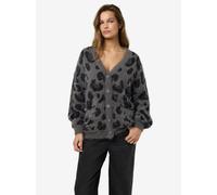 Strickjacke NOISY MAY "NMFLYNN L/S V-NECK KNIT CARDIGAN NOOS", Damen, Gr. S, grau (charcoal gray pattern:leo), Strick, Obermaterial: 80% Nylon, 20% Polyacryl, gemustert, hüftbedeckend, V-Ausschnitt, S