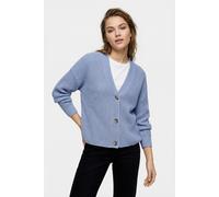 Strickjacke ONLY CARMAKOMA "CARCAROL NICE L/S CARDIGAN KNT NOOS", Damen, Gr. L, blau (blau heron), Strick, Obermaterial: 100% Polyacryl, unifarben, regular fit hüftlang, V-Ausschnitt, Rippbündchen, St