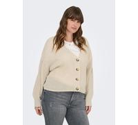 Strickjacke ONLY CARMAKOMA "CARCAROL NICE L/S CARDIGAN KNT NOOS", Damen, Gr. L, grau (pumice stone), Strick, Obermaterial: 100% Polyacryl, unifarben, regular fit hüftlang, V-Ausschnitt, Rippbündchen, 