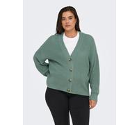 Strickjacke ONLY CARMAKOMA "CARCAROL NICE L/S CARDIGAN KNT NOOS", Damen, Gr. S, grün (chinois grün), Strick, Obermaterial: 100% Polyacryl, unifarben, regular fit hüftlang, V-Ausschnitt, Rippbündchen, 