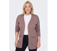 Strickjacke ONLY CARMAKOMA "CARESLY L/S OPEN CARDIGAN NOOS KNT", Damen, Gr. L, braun (rose braun detail:melange), Strick, Obermaterial: 50% Viskose, 27% Nylon, 23% Polyester, meliert, regular fit hüft