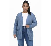 Strickjacke ONLY CARMAKOMA "CARESLY L/S OPEN CARDIGAN NOOS KNT", Damen, Gr. S, blau (allure melange), Strick, Obermaterial: 50% Viskose, 27% Nylon, 23% Polyester, meliert, regular fit hüftbedeckend, V