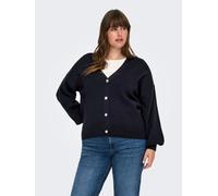 Strickjacke ONLY CARMAKOMA "CARIBI LS CARDIGAN KNT", Damen, Gr. L, schwarz (night sky), Strick, Obermaterial: 50% Viskose, 27% Nylon, 23% Polyester, unifarben, V-Ausschnitt, Rippbündchen, Strickjacken