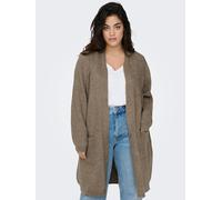 Strickjacke ONLY CARMAKOMA "CARJADE LS CARDIGAN KNT NOOS", Damen, Gr. L, braun (caribou detail:melange), Strick, Obermaterial: 81% Polyacryl, 19% Polyester, knielang, Rundhals, Rippbündchen, Strickjac