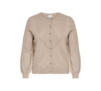 Strickjacke ONLY CARMAKOMA "CARPRINCESS LS O-NECK CARDI NOOS", Damen, Gr. L, mocha meringue detail:mel, silber button, Strick, Obermaterial: 50% Viskose, 27% Nylon, 23% Polyester, unifarben, normal, R