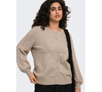 Strickjacke ONLY CARMAKOMA "CARPRINCESS LS O-NECK CARDI NOOS", Damen, Gr. XL, mocha meringue detail:mel, silber button, Strick, Obermaterial: 50% Viskose, 27% Nylon, 23% Polyester, unifarben, normal,