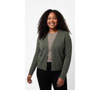 Strickjacke ONLY CARMAKOMA "CARPRINCESS LS SHORT CARDI NOOS", Damen, Gr. L, grün (kambaba detail:melange), Strick, Obermaterial: 50% Viskose, 27% Nylon, 23% Polyester, meliert, normal kurz, tiefer V-A