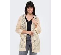 Strickjacke ONLY CARMAKOMA "CARWISTY 3/4 SL OPEN CARDIGAN KNT", Damen, Gr. M (46/48), beige (ecru), Strick, Obermaterial: 55% Polyacryl, 45% Nylon, unifarben, V-Ausschnitt, Strickjacken Strickjacke (9
