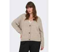 Strickjacke ONLY CARMAKOMA "CARZOEY L/S CARDIGAN KNT NOOS", Damen, Gr. S, woodsmoke detail:with melange, Strick, Obermaterial: 71% Polyacryl, 21% Polyester, 6% Nylon, 2% Elasthan, meliert, modisch, re