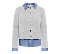 Strickjacke ONLY "ONLALIVIA LS WOVEN MIX CARDIGAN CS KNT", Damen, Gr. L, grau (light grau melange detail:cashmere blau woven, gold button), Strick, Obermaterial: 84% Polyester, 7% Polyacryl, 5% Wolle,
