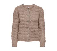 Strickjacke ONLY "ONLCABALA LS CABEL CARDIGAN CC KNT", Damen, Gr. M, beige (mocha meringue detail:mel, silber heart button), Strick, Obermaterial: 91% Polyester, 6% Wolle, 3% Elasthan, meliert, regula