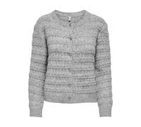 Strickjacke ONLY "ONLCABALA LS CABEL CARDIGAN CC KNT", Damen, Gr. M, grau (medium grau melange detail:silber heart button), Strick, Obermaterial: 91% Polyester, 6% Wolle, 3% Elasthan, meliert, regular