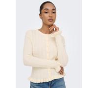 Strickjacke ONLY "ONLIBI LS O-NECK FRILL CARDI EX KNT", Damen, Gr. S, beige (weißcap gray detail:dtm buttons), Strick, Obermaterial: 50% Viskose, 27% Nylon, 23% Polyester, unifarben, regular fit norma