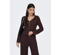 Strickjacke ONLY "ONLILSE L/S CARIDGAN STRUC JRS", Damen, Gr. XS, deep mahogany, Jersey, Obermaterial: 100% Polyester, unifarben, normal, V-Ausschnitt, Strickjacken Strickjacke, Kunstfaser, V-Ausschni