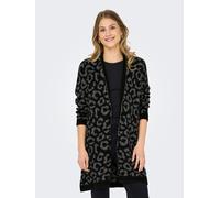 Strickjacke ONLY "ONLJADE ANIMAL AO LS CARDIGAN RP KNT", Damen, Gr. S (36), schwarz pattern:medium grau melange leo, Strick, Obermaterial: 81% Polyacryl, 19% Polyester, modisch, regular fit, V-Ausschn