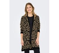Strickjacke ONLY "ONLJADE ANIMAL AO LS CARDIGAN RP KNT", Damen, Gr. S, schwarz pattern:toasted coconut leo, Strick, Obermaterial: 81% Polyacryl, 19% Polyester, gemustert, regular fit, V-Ausschnitt, Ri