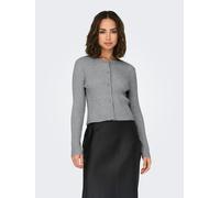 Strickjacke ONLY "ONLKATIA LS BUTTON CARDIGAN NCA KNT", Damen, Gr. M, grau (ultimate grau detail:with melange), Rippstrick, Obermaterial: 50% Viskose, 27% Nylon, 23% Polyester, meliert, slim fit kurz,