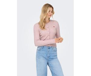 Strickjacke ONLY "ONLKATIA LS CABLE BUTTON CARDIGAN CC KNT", Damen, Gr. L, burnished lila detail:mel, true rot heart emb, dtm button, Strick, Obermaterial: 50% Viskose, 27% Nylon, 23% Polyester, unifa