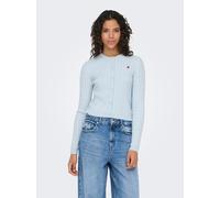Strickjacke ONLY "ONLKATIA LS CABLE BUTTON CARDIGAN CC KNT", Damen, Gr. M, cashmere blau detail:mel, true rot heart emb, dtm button, Strick, Obermaterial: 50% Viskose, 27% Nylon, 23% Polyester, unifar