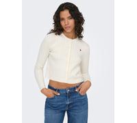 Strickjacke ONLY "ONLKATIA LS CABLE BUTTON CARDIGAN CC KNT", Damen, Gr. M, weiß (baby's breath detail:true rot heart emb, dtm button), Strick, Obermaterial: 50% Viskose, 27% Nylon, 23% Polyester, unif