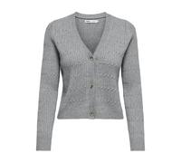 Strickjacke ONLY "ONLKATIA LS CABLE V-NECK CARDIGAN CC KNT", Damen, Gr. L, grau (ultimate grau detail:with melange), Strick, Obermaterial: 50% Viskose, 27% Nylon, 23% Polyester, meliert, figurbetont n