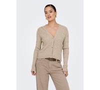Strickjacke ONLY "ONLKATIA LS CABLE V-NECK CARDIGAN CC KNT", Damen, Gr. S, braun (mocha meringue detail:with melange), Strick, Obermaterial: 50% Viskose, 27% Nylon, 23% Polyester, meliert, figurbetont