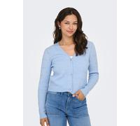 Strickjacke ONLY "ONLKATIA LS CABLE V-NECK CARDIGAN CC KNT", Damen, Gr. XL, blau (kentucky blau detail:with melange), Strick, Obermaterial: 50% Viskose, 27% Nylon, 23% Polyester, meliert, figurbetont