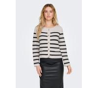 Strickjacke ONLY "ONLLAURA LIFE LS O-NECK CARDIGAN CC KNT", Damen, Gr. XL (42), schwarz-weiß (cloud dancer stripes:with schwarz), Strick, Obermaterial: 50% Baumwolle, 50% Polyester, gestreift, regular