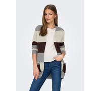 Strickjacke ONLY "ONLLESLY L/S OPEN CARDIGAN KNT NOOS", Damen, Gr. S, weiß (medium grau melange stripes:with weißcap gray, chicory coffee), Strick, Obermaterial: 50% Viskose, 27% Nylon, 23% Polyester,