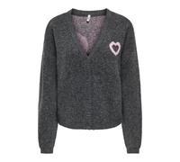 Strickjacke ONLY "ONLLOVIE LS V-NECK CARDIGAN CC KNT", Damen, Gr. XS, grau (dunkelgrau melange detail:love, romance r, mel, dgm fmop), Strick, Obermaterial: 59% Polyester, 35% Polyacryl, 4% Wolle, 2%