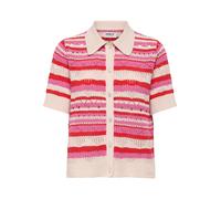 Strickjacke ONLY "ONLLULA POLO S/S CARDIGAN KNT NOOS", Herren, Gr. L, high risk rot stripes:pink, cd, Strick, Obermaterial: 100% Polyester, gestreift, regular fit normal, Rundhals, Strickjacken Strick