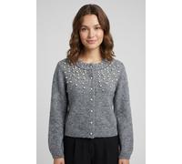 Strickjacke ONLY "ONLMIGGIE LS O-NECK PEARL CARDIGA EX KNT", Damen, Gr. M, medium grau melange detail:fmop, Strick, Obermaterial: 70% Polyester, 15% Nylon, 8% Polyacryl, 5% Wolle, 2% Elasthan, regular