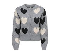Strickjacke ONLY "ONLRITU LS O-NECK JAQ CARDIGAN KNT", Damen, Gr. M, medium grau melange pattern:argyle hearts, schwarz, ecru, dtm button, Strick, Obermaterial: 70% Polyacryl, 30% Polyester, gemustert