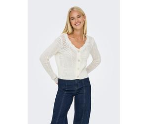 Strickjacke ONLY "ONLROSELIA - Cardigan mit Knopfleiste und geripptem Bündchen", Damen, Gr. L, weiß (cloud dancer), Strick, Obermaterial: 60% Baumwolle, 40% Polyacryl, Strukturmuster, leicht durchsche